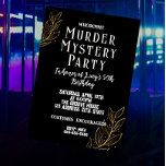 whodunit Elegant Murder Mystery Party Kaart<br><div class="desc">Elegant Murder Mystery Party Nodig de gastheer uit voor een nacht van intriges met deze elegante uitnodiging voor een moordmysterie, met een dramatische zwarte achtergrond met gouden accentbladeren. Perfect voor 40e, 50e of 60e verjaardagsfeestjes, themafeesten of whodunit game-avonden, deze uitnodiging zet de toon voor een stijlvolle avond vol spanning. Ontworpen...</div>