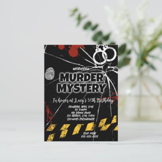 whodunit moord mysterie bloederige feestuitnodigin feestdagenkaart (Staand voorkant)