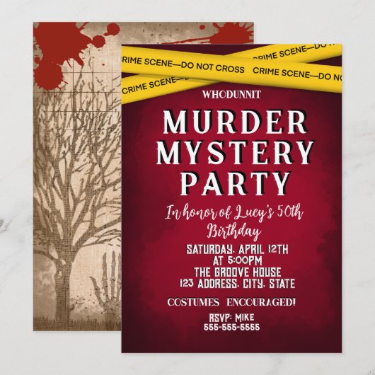 whodunit moord mysterie bloedige partij 40th 50th  kaart (Voorkant / Achterkant)