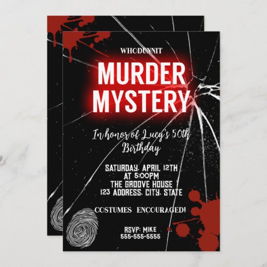 whodunit moord mysterie bloedige partij 40th 50th  kaart (Voorkant / Achterkant)