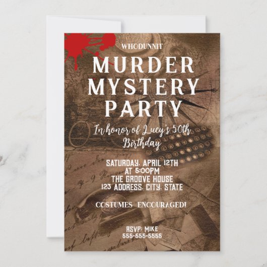 whodunit moord mysterie bloedige partij 40th 50th  kaart (Voorkant)