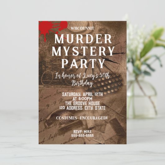 whodunit moord mysterie bloedige partij 40th 50th  kaart (Staand voorkant)