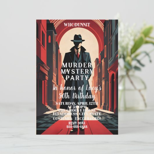 Whodunit moord Mystery Detective Koud hoesje Party Kaart (Staand voorkant)