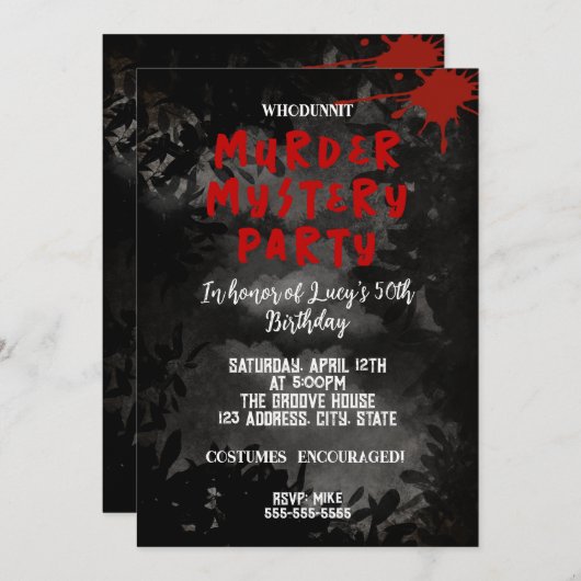 whodunit-moordmysterie bloederig feestje 40e 50e 6 kaart (Voorkant / Achterkant)