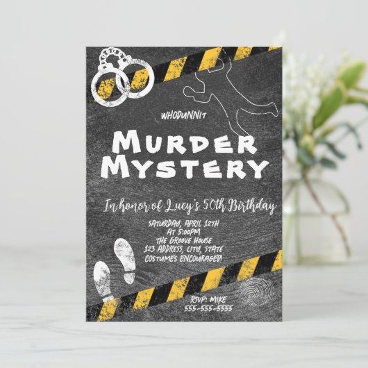 whodunit-moordmysterie bloedfeestje 40e 50e 60e kaart (Staand voorkant)