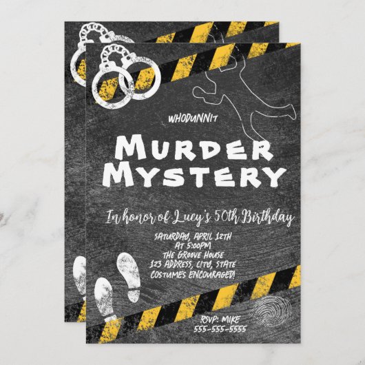 whodunit-moordmysterie bloedfeestje 40e 50e 60e kaart (Voorkant / Achterkant)