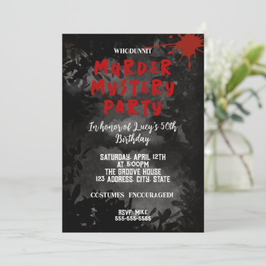 whodunit-moordmysterie bloedfeestje 40e 50e 60e kaart (Staand voorkant)