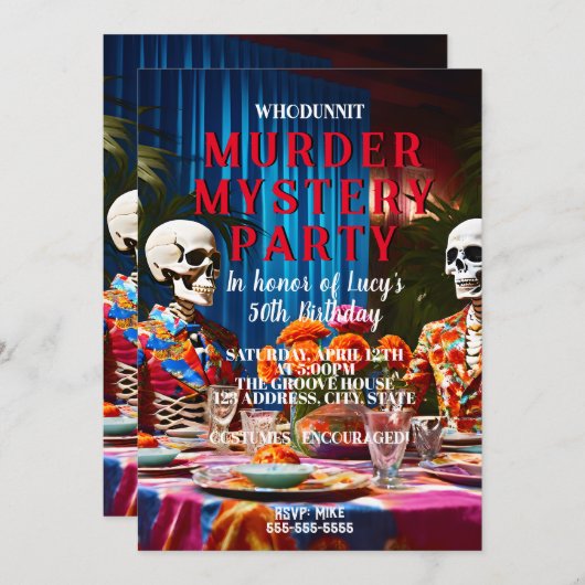 Whodunit Murder Mystery 1960's stijl diner feest Kaart (Voorkant / Achterkant)