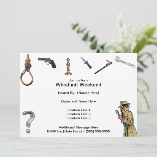 Whodunit Weekend-uitnodigingen Kaart (Staand voorkant)