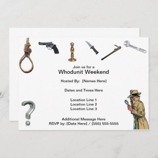 Whodunit Weekend-uitnodigingen Kaart (Voorkant / Achterkant)