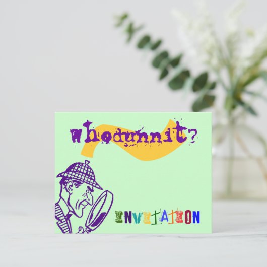 Whodunnit Mystery Party Sherlock Detect Uitnodigin Kaart (Staand voorkant)
