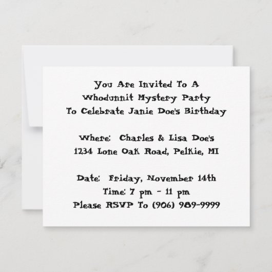Whodunnit Mystery Party Sherlock Detect Uitnodigin Kaart (Achterkant)