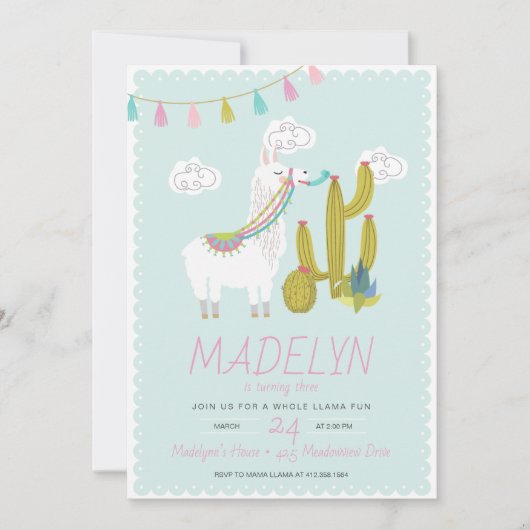 Whole Llama Fun Altempo Birthday Uitnodiging (Voorkant)