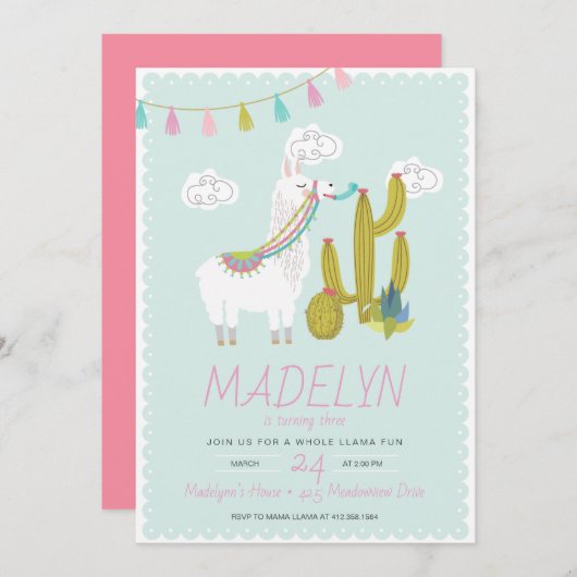 Whole Llama Fun Altempo Birthday Uitnodiging (Voorkant / Achterkant)