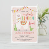 Whole Llama Fun Birthday Invitation Cactus Kaart (Staand voorkant)
