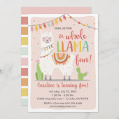 Whole Llama Fun Birthday Invitation Cactus Kaart (Voorkant / Achterkant)