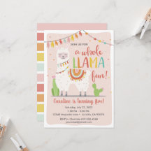 Whole Llama Fun Birthday Invitation Cactus