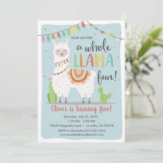 Whole Llama Fun Birthday Invitation Kaart (Staand voorkant)