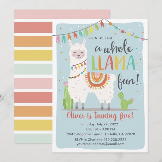 Whole Llama Fun Birthday Invitation Kaart (Voorkant / Achterkant)