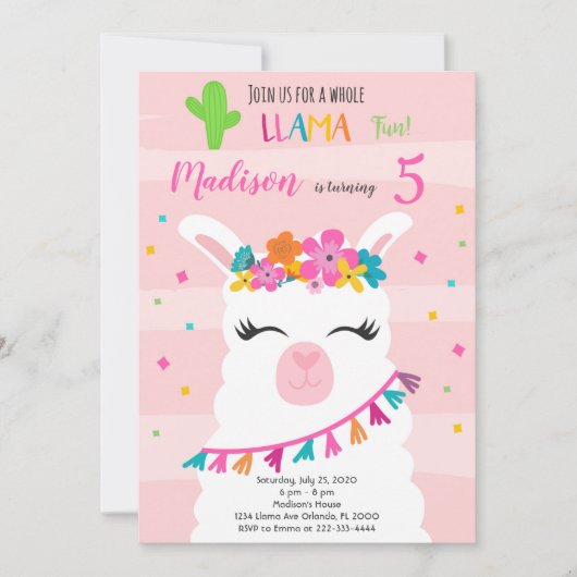 Whole Llama Fun Birthday Invitation Kaart (Voorkant)