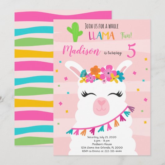 Whole Llama Fun Birthday Invitation Kaart (Voorkant / Achterkant)