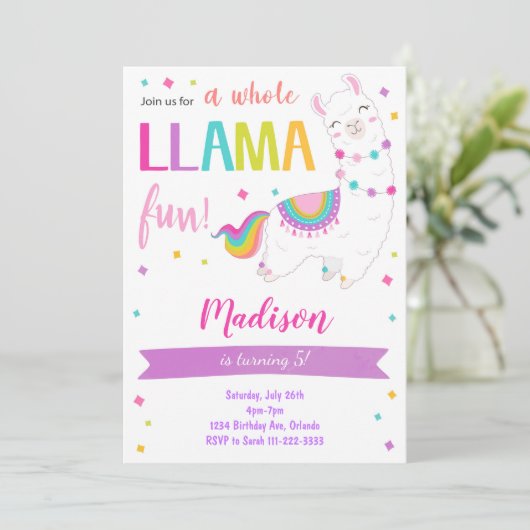 Whole Llama Fun Birthday Invitation Kaart (Staand voorkant)