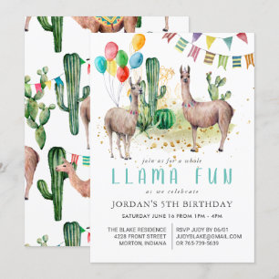 Whole Llama Fun Birthday Party Invitation Kaart