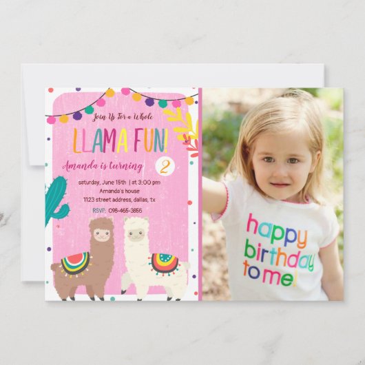 Whole Llama Fun Birthday Uitnodiging met foto (Voorkant)