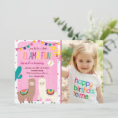 Whole Llama Fun Birthday Uitnodiging met foto (Staand voorkant)