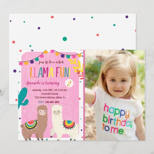 Whole Llama Fun Birthday Uitnodiging met foto (Voorkant / Achterkant)