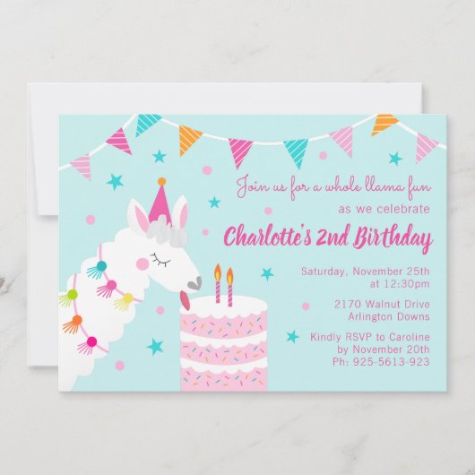 Whole Llama Fun Cake 2e verjaardag Aqua Kaart (Voorkant)