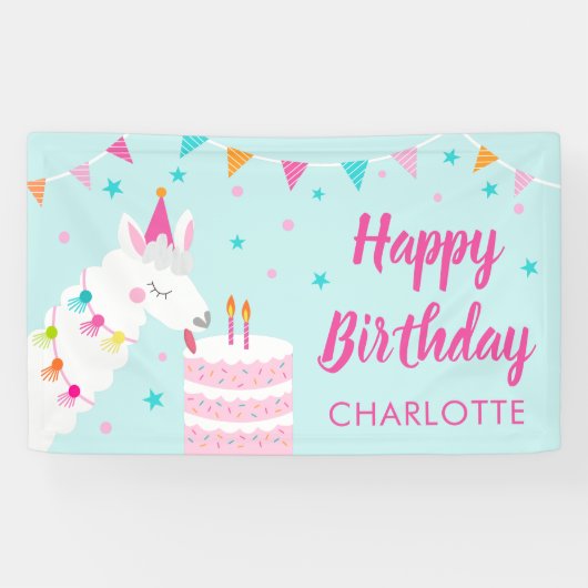 Whole Llama Fun Cake 2e verjaardag Aqua Spandoek (Horizontaal)
