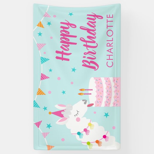 Whole Llama Fun Cake 2e verjaardag Aqua Spandoek (Verticaal)