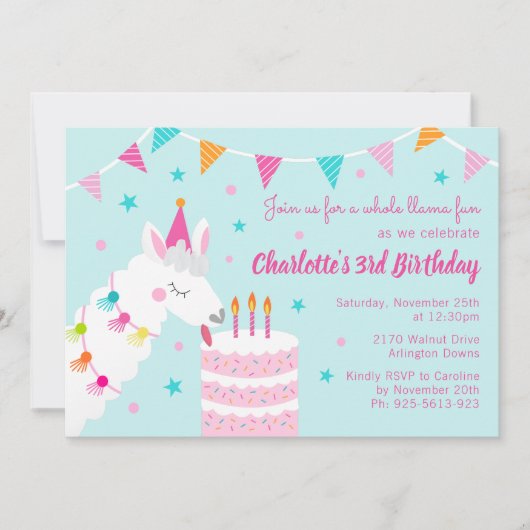 Whole Llama Fun Cake 3rd Birthday Aqua Kaart (Voorkant)