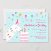 Whole Llama Fun Cake 3rd Birthday Aqua Magnetische Uitnodiging (Voorkant)