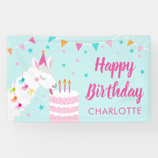 Whole Llama Fun Cake 3rd Birthday Aqua Spandoek (Horizontaal)