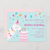 Whole Llama Fun Cake 3rd Birthday Aqua Uitnodiging Briefkaart (Voorkant / Achterkant)
