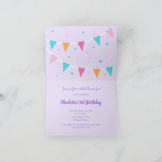 Whole Llama Fun Cake 3rd Birthday Paars (Binnen)