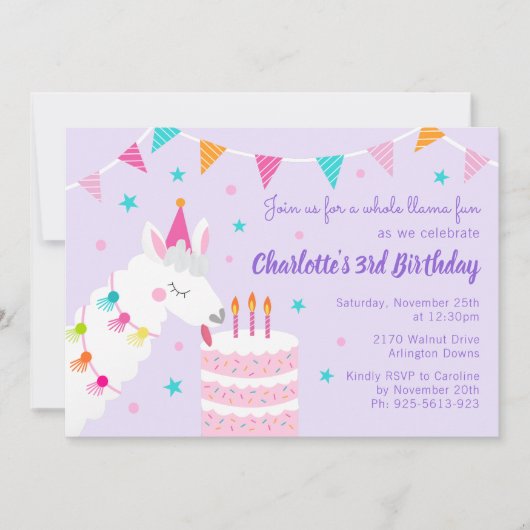 Whole Llama Fun Cake 3rd Birthday Paars Kaart (Voorkant)