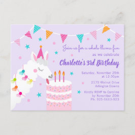 Whole Llama Fun Cake 3rd Birthday Paars Uitnodiging Briefkaart