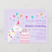 Whole Llama Fun Cake 3rd Birthday Paars Uitnodiging Briefkaart (Voorkant / Achterkant)