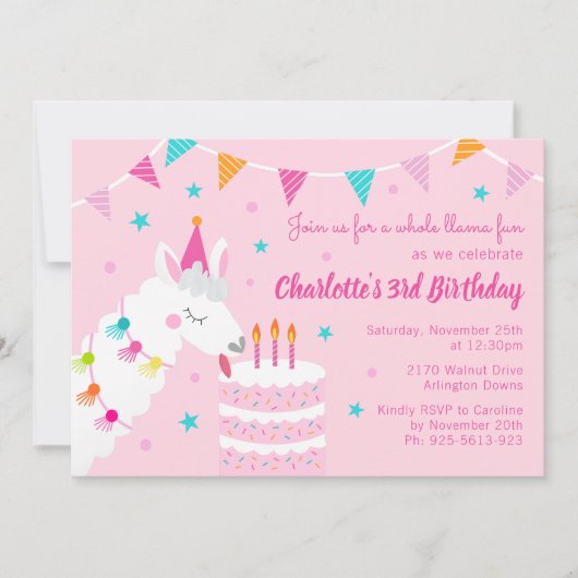 Whole Llama Fun Cake 3rd Birthday roze Kaart (Voorkant)