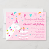 Whole Llama Fun Cake 3rd Birthday roze Magnetische Uitnodiging (Voorkant)