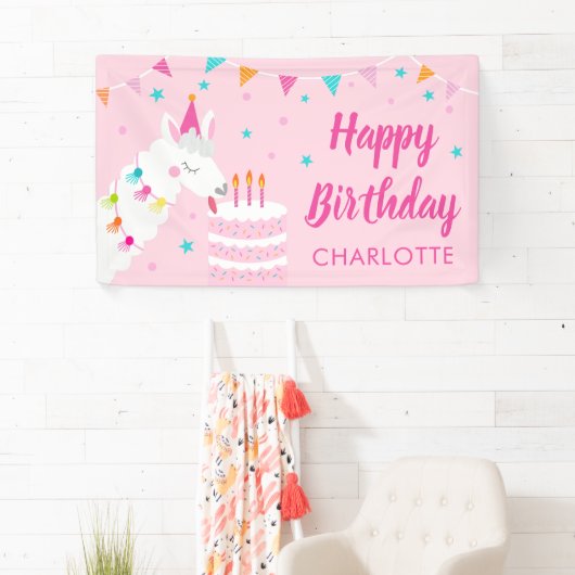 Whole Llama Fun Cake 3rd Birthday roze Spandoek (Insitu)