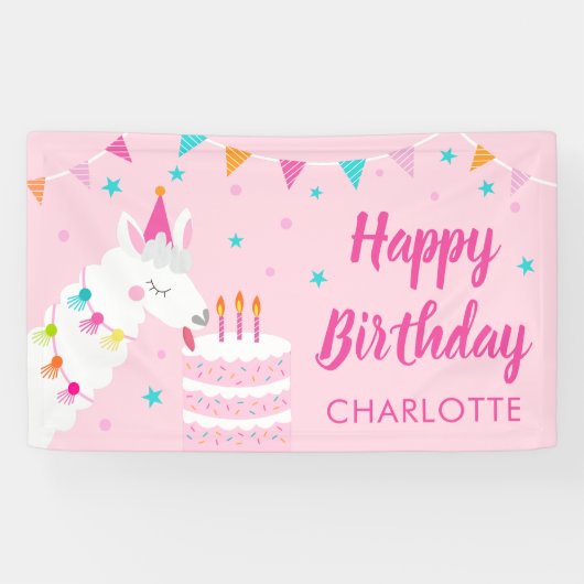 Whole Llama Fun Cake 3rd Birthday roze Spandoek (Horizontaal)