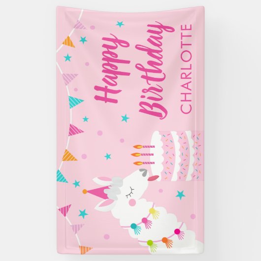 Whole Llama Fun Cake 3rd Birthday roze Spandoek (Verticaal)