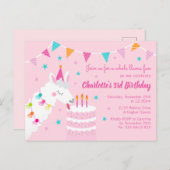 Whole Llama Fun Cake 3rd Birthday roze Uitnodiging Briefkaart (Voorkant / Achterkant)