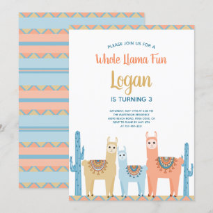 Whole Llama Fun Cute Animals Boy Birthday Party Kaart