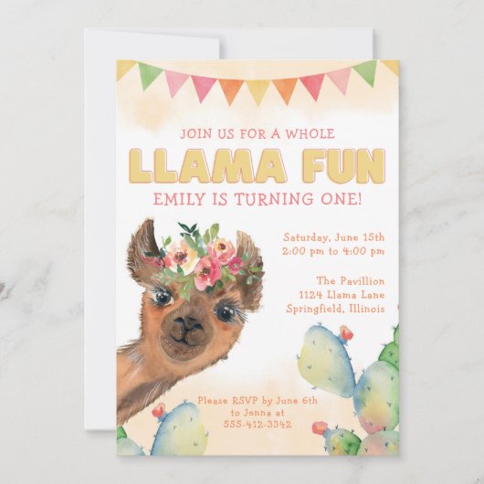 Whole Llama Fun Fiesta Birthday Kaart (Voorkant)