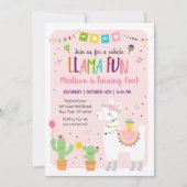 Whole Llama Fun Fiesta Cactus Birthday Invitation Kaart (Voorkant)